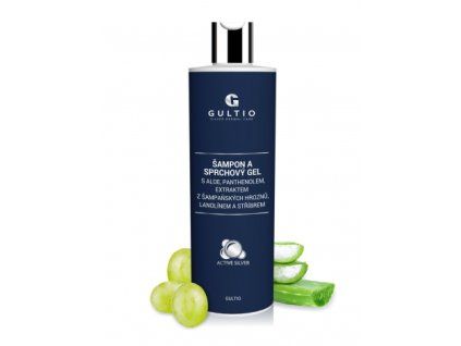 sampon a sprchovy gel s aloe panthenolem extraktem z sampanskych hroznu lanolinem a stribrem